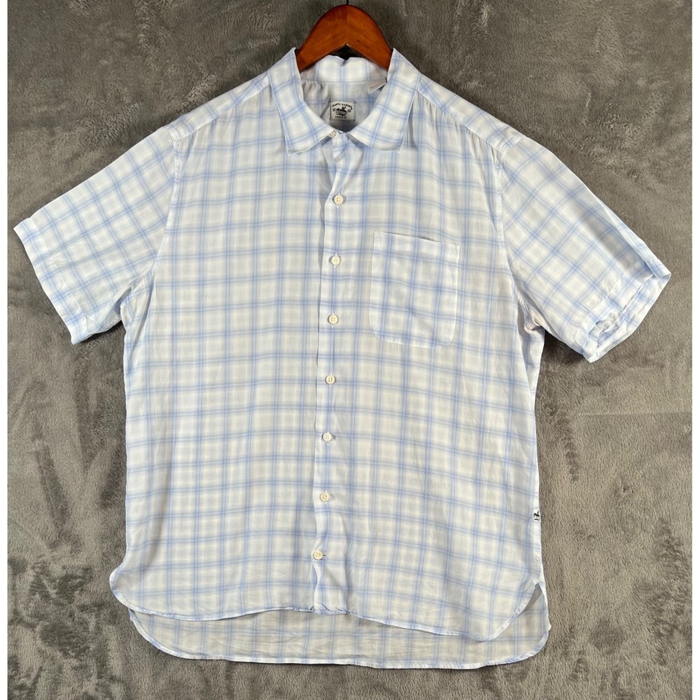 Atlantic Rancher Bimini Shirt Mens Large Blue Plaid Cotton Short Sleeve Button